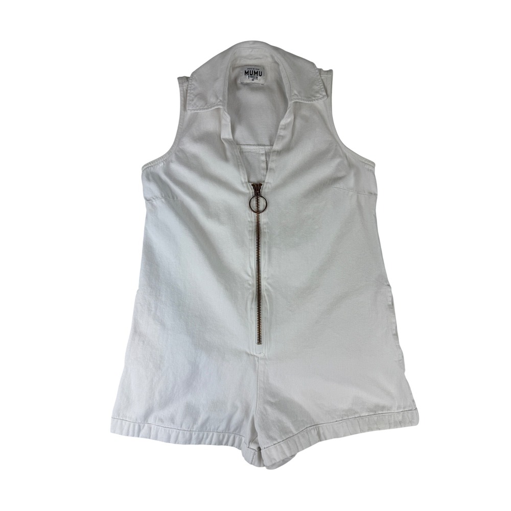 Show Me Your Mumu Reno Romper Womens Medium White Denim Sleeveless Zip MDS3-677